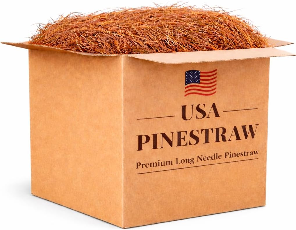 Long Needle Pine Straw Mulch - 240 Sqft Coverage 1 Set - Premium USA Harvested PineStraw for Landscaping, Weed Control, Moisture Retention & Erosion Control - USA Pinestraw