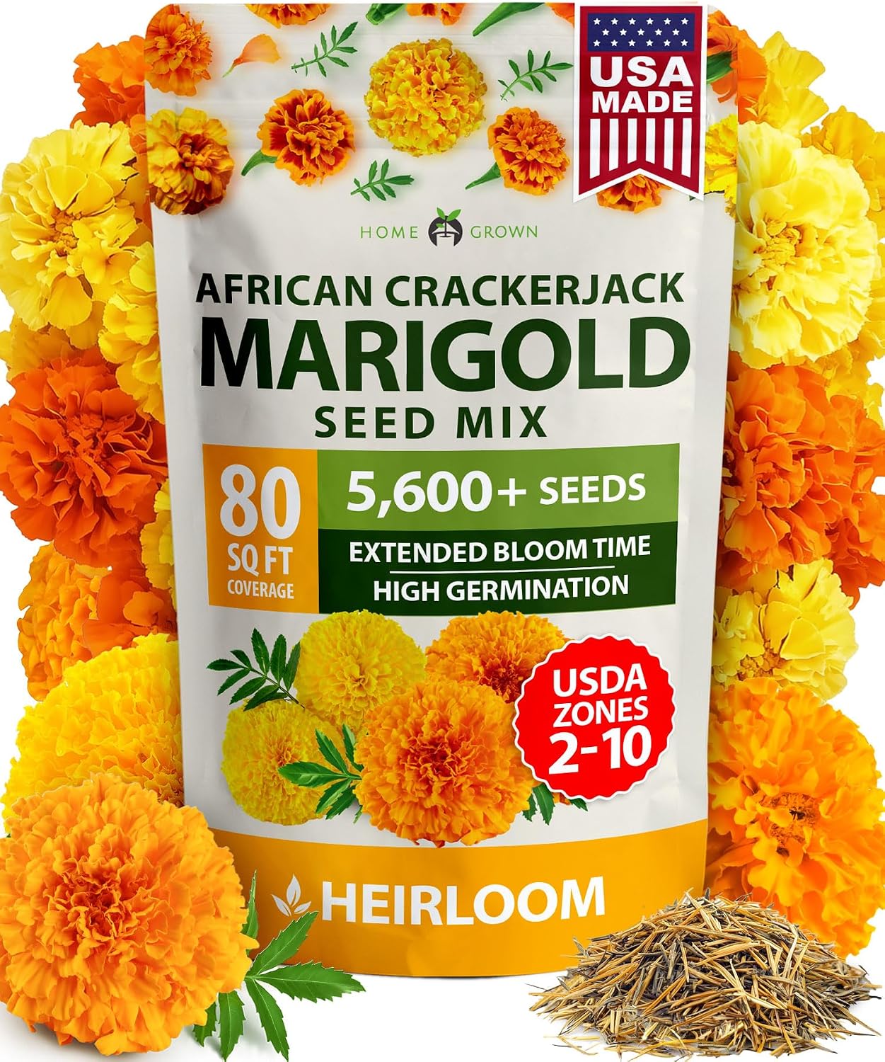 HOME GROWN Crackerjack African Marigold Seeds, 5,600+ Seeds, Tagetes erecta