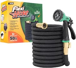 Flexi Hose with 8 Function Nozzle, 50FT - Lightweight Expandable Garden Hose, No-Kink Flexibility, 3/4 Inch Solid Brass Fittings and Double Latex Core